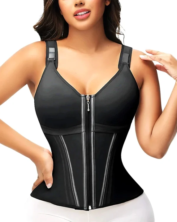 High Compression Waist Trainer – Vest-Style Body Shaper with Zipper & Hooks (XXXS–XL)