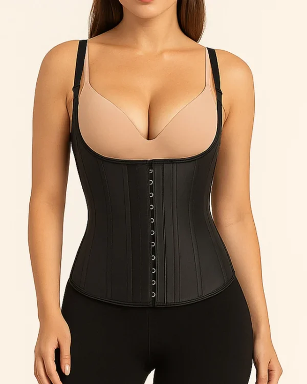 25-Steel Bone Waist Trainer – Adjustable Latex Corset with Shoulder Straps